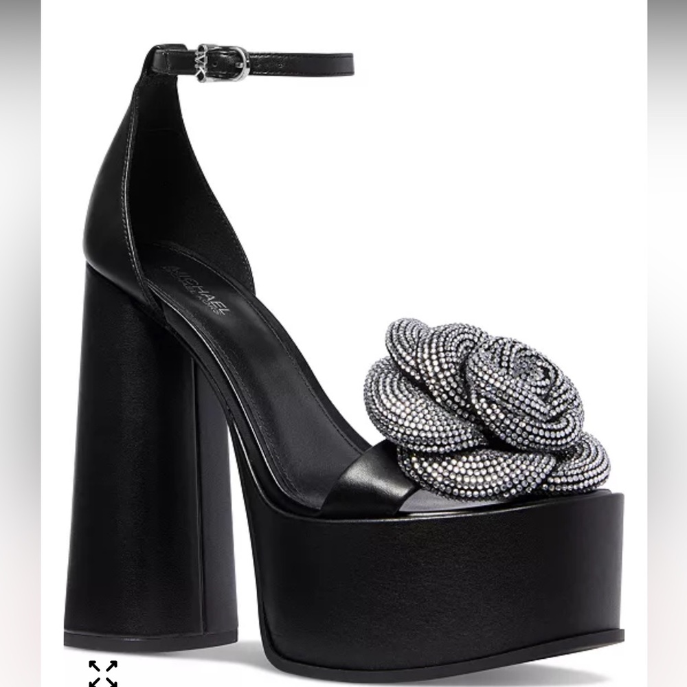 Michael Kors Black Platform Heels with Silver Rose